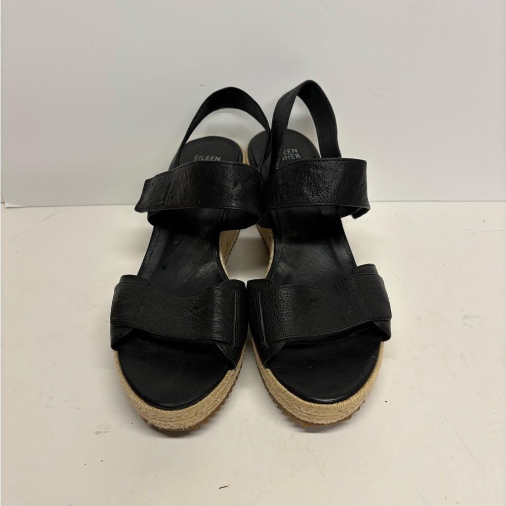 Eileen Fisher Black Women's Winnie Espadrille Wedge Sandals Size 10